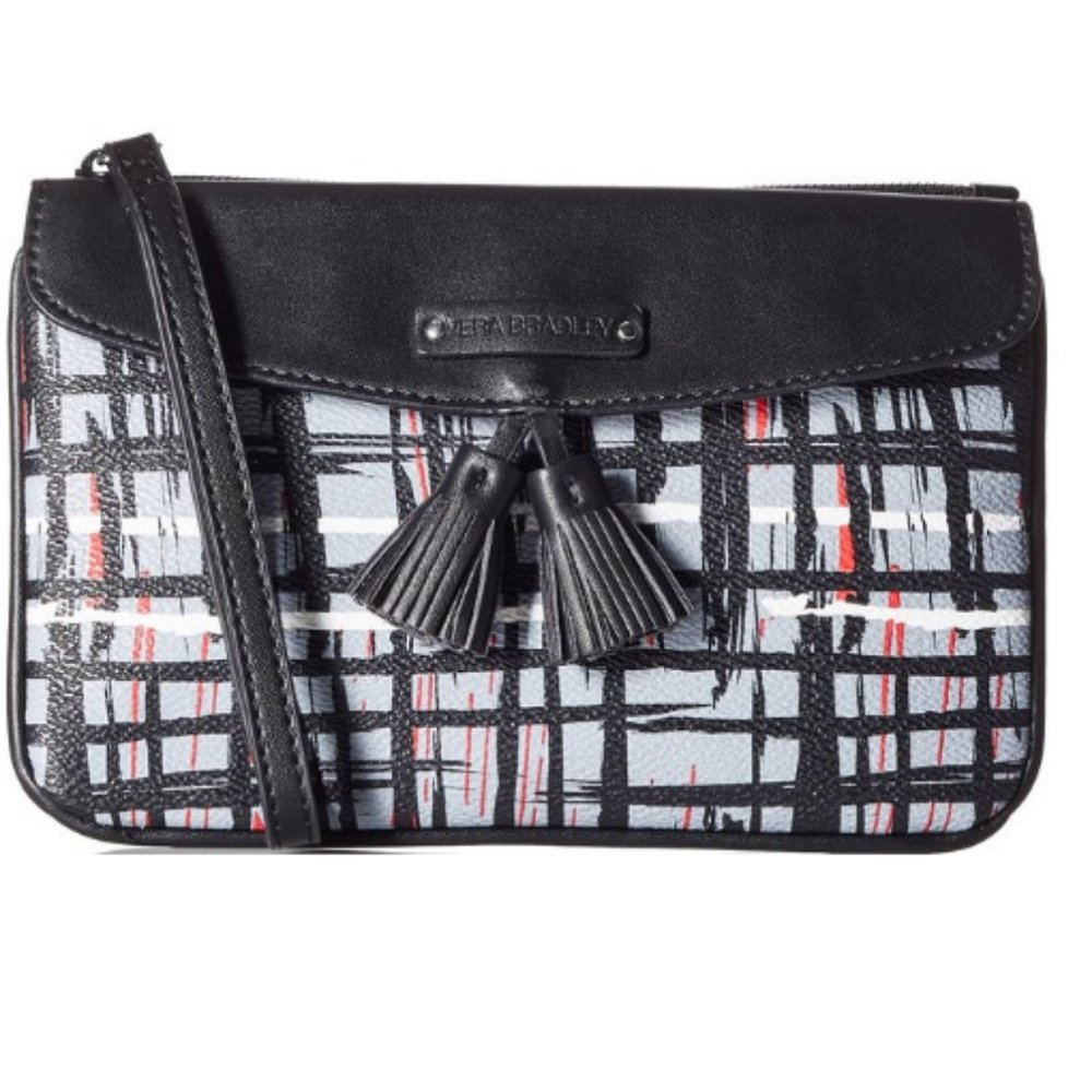Vera Bradley ~ Black White Art Plaid Tassel Wristlet ~ Clutch ~ NWT